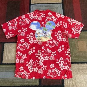 Disney Store Hawaiian Mickey & Minnie Mouse Beach Print Shirt Men's Size Small